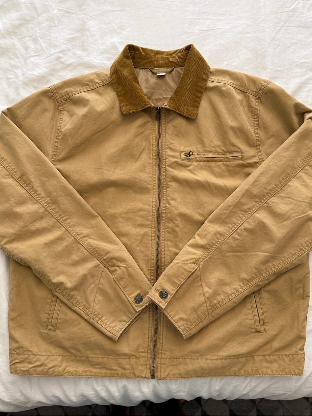 Old Navy Tan Canvas Trucker Jacket with Brown Corduroy Collar